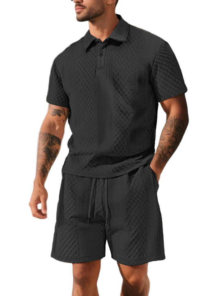 Herren nan strukturiertes Poloshirt- und Bermudashorts-Set aus gesteppter Baumwollmischung Echo Archiv