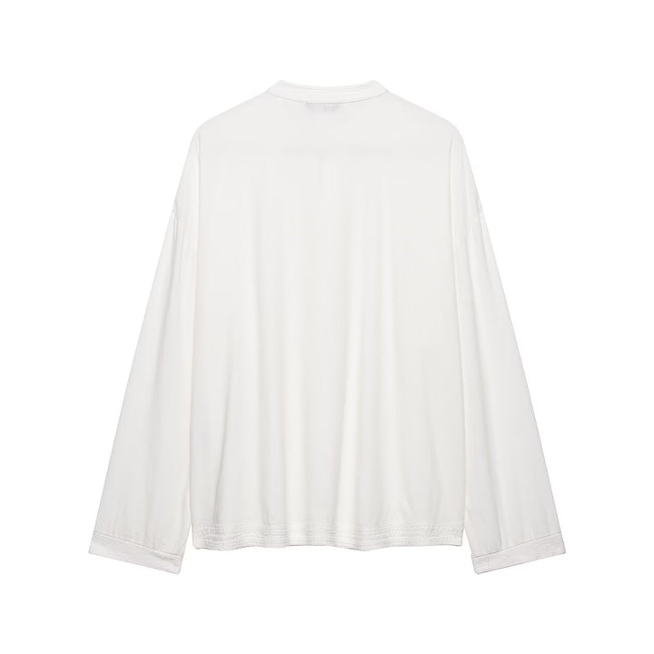Damen Oversize Tunika‑Bluse im asiatisch inspirierten Stil mit Stehkragen und Zierknotenverschlüssen Echo Archiv