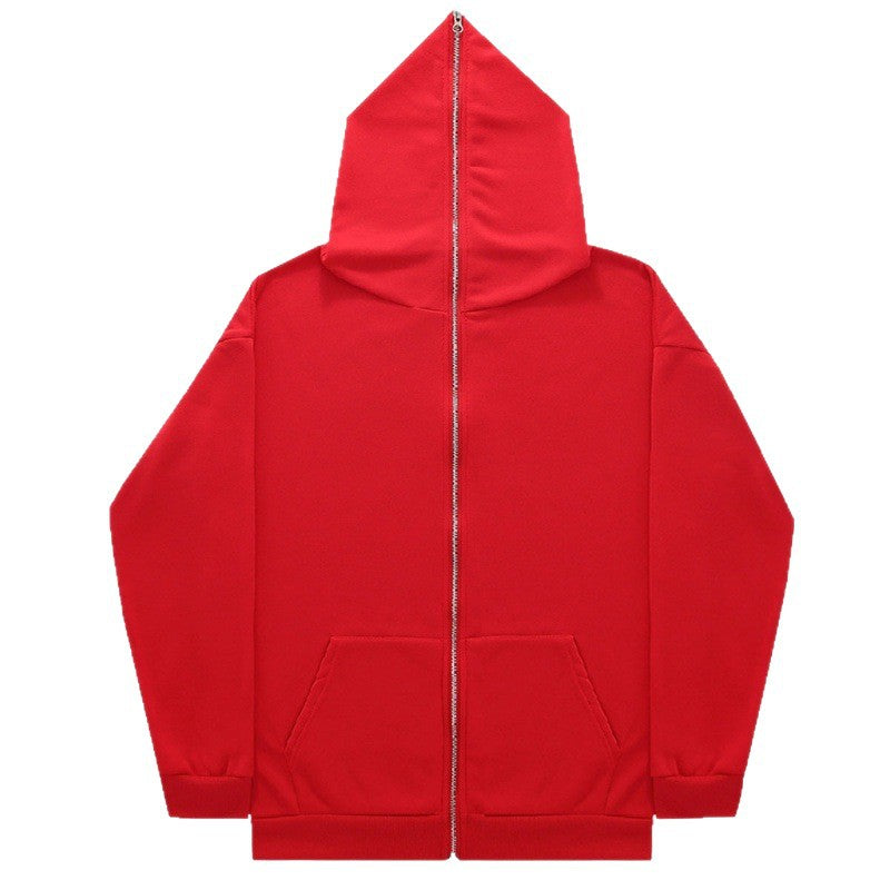 Unisex minimalistisch strukturierter Kapuzenzipper mit spitzer Kapuze, Kängurutasche und verstärkten Bündchen – Auréline