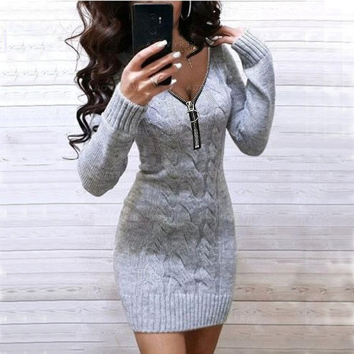 Damen Strickkleid mit Zipper und Kabelmuster Echoarchiv