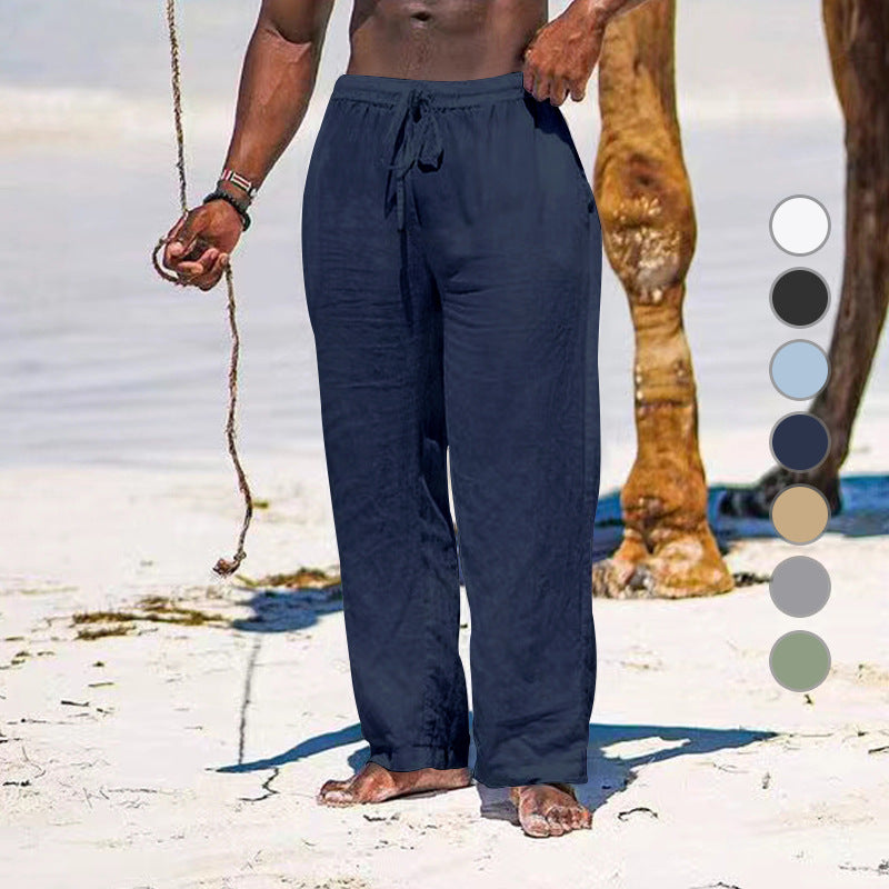 Herren lässige Strandhose aus leichtem Leinenstoff mit elastischem Bund und Kordelzug Echoarchiv