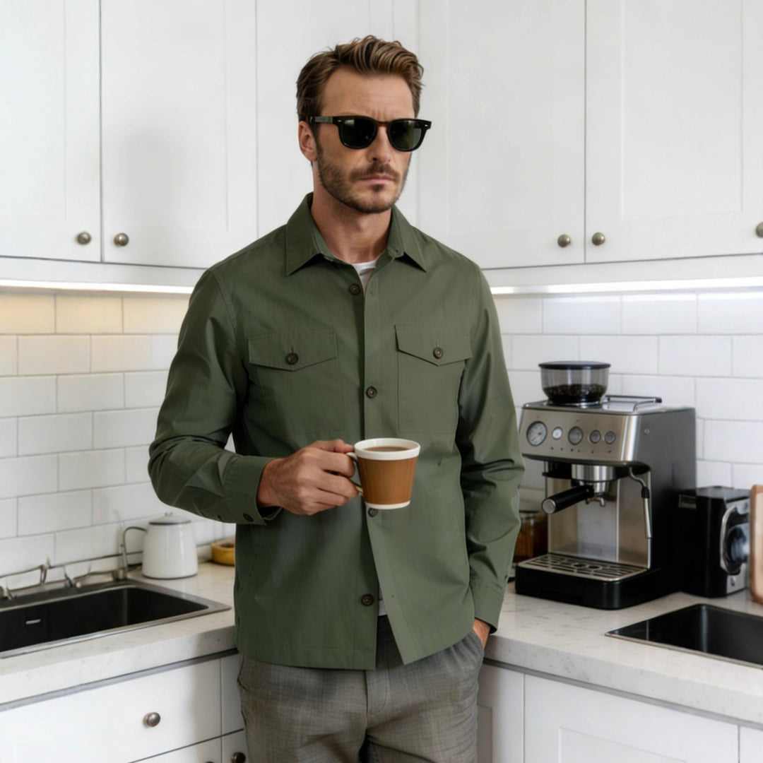 Herren Overshirt-Hemdjacke mit Pattentaschen und klassischem Hemdkragen Echoarchiv
