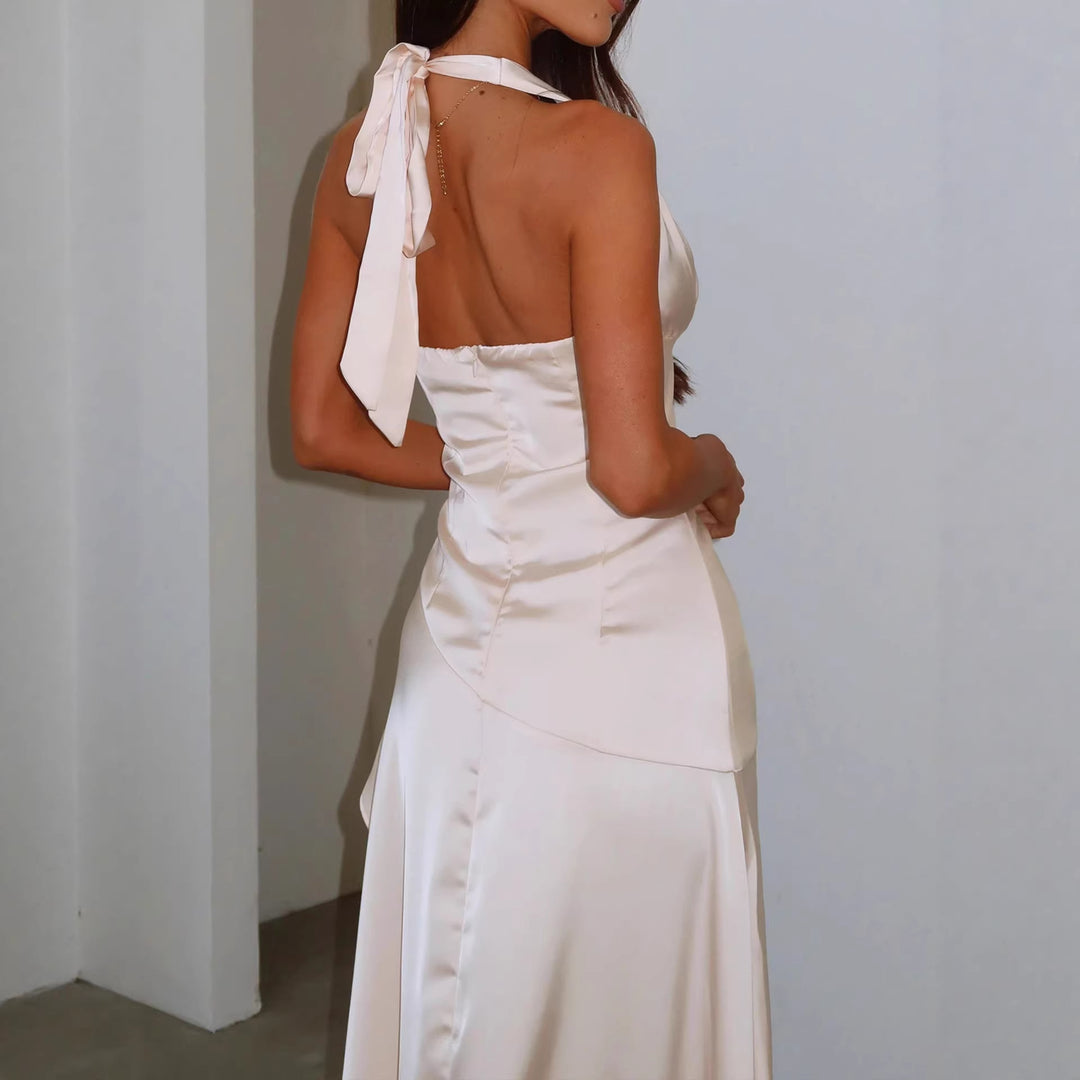 Damen elegantes Wickelkleid mit asymmetrischem Schnitt und Halterhals Echo Archiv