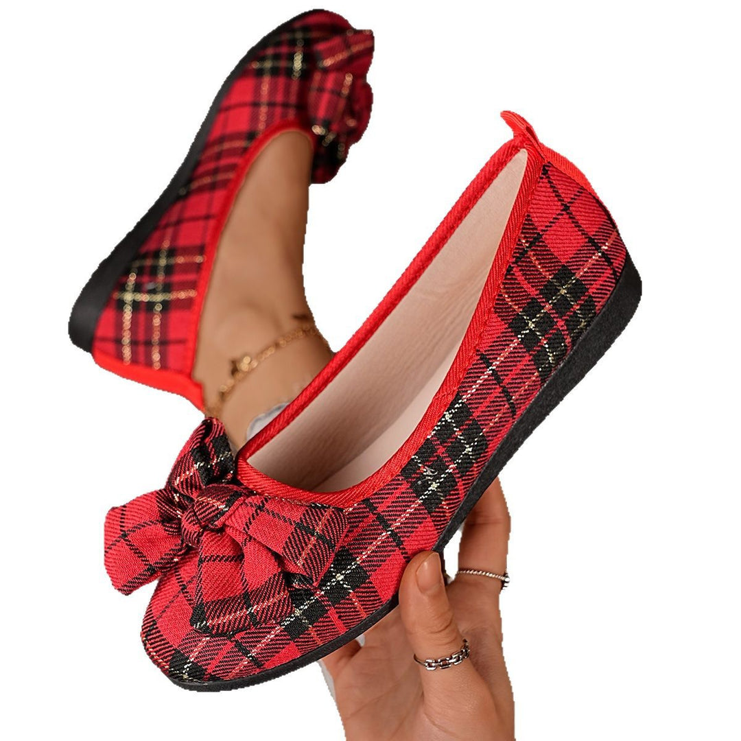 Damen  karierter Ballerina Slipper mit dekorativer Schleife und gepolstertem Komfortfußbett Echo Archiv