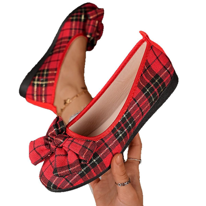Damen  karierter Ballerina Slipper mit dekorativer Schleife und gepolstertem Komfortfußbett Echo Archiv