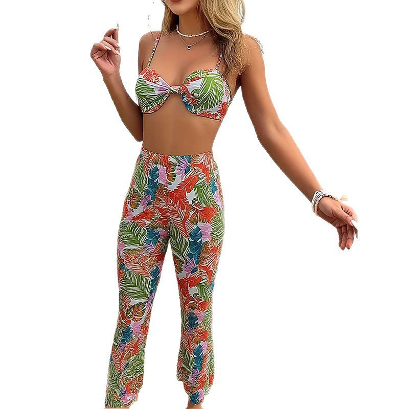 Damen Crop-Top und Hosen-Set mit floralem Muster Echo Archiv