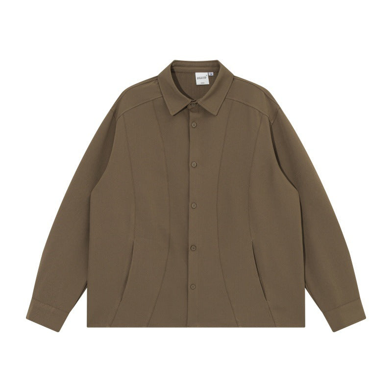 Unisex Boxy Hemdjacke mit minimalistischen Teilungsnähten und verdeckten Eingrifftaschen Echoarchiv