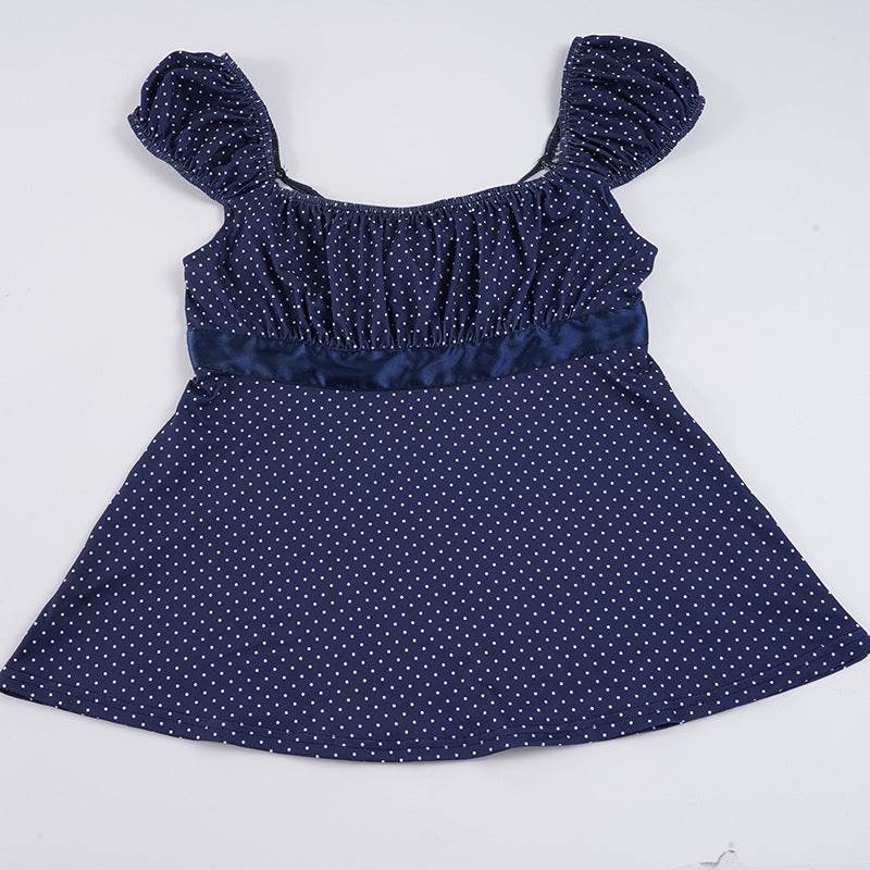 Damen luftiges Polka-Dots Blusenshirt mit schickem Rüschenkragen Echo Archiv