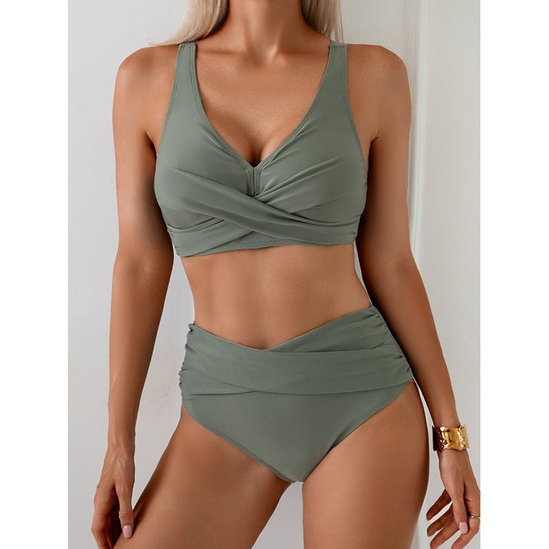 Damen Hochtailliertes Bikini-Set mit gerafftem Oberteil und verstärktem Bund Echoarchiv