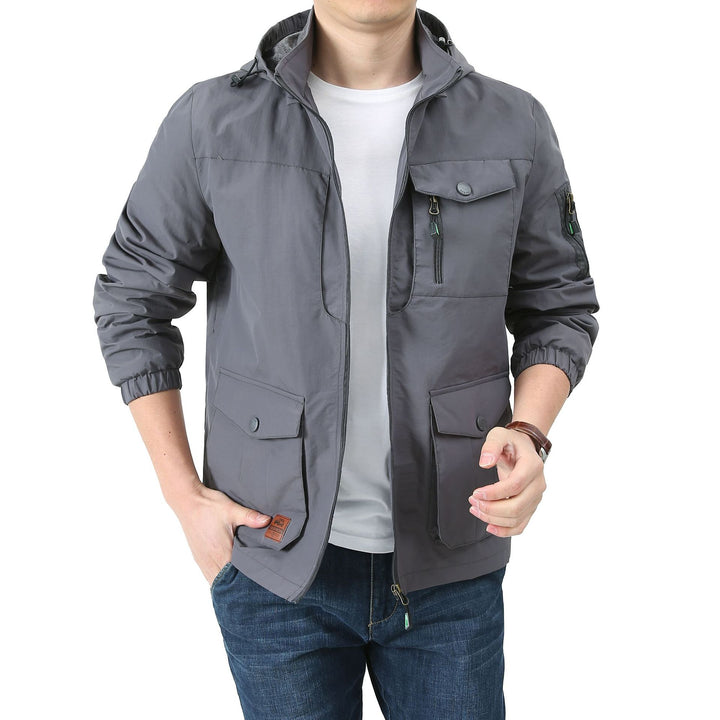 Herren  Kapuzen leichte Utility-Feldjacke mit Mehrfachtaschen, Reißverschluss und Druckknopfverschluss Echo Archiv