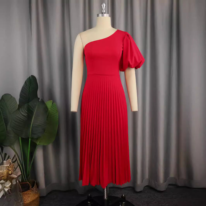 Damen Elegantes asymmetrisches Faltenkleid Echo Archiv
