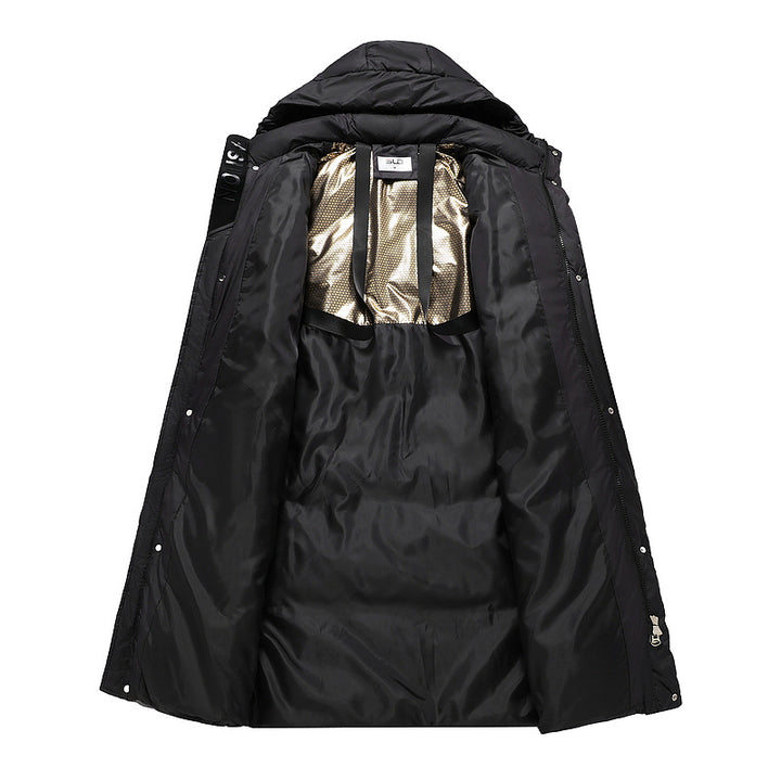 Damen extralang gesteppter Thermoparka mit ergonomischer Kapuze, innenliegenden Rippbündchen und verdeckter Frontblende – Avérine
