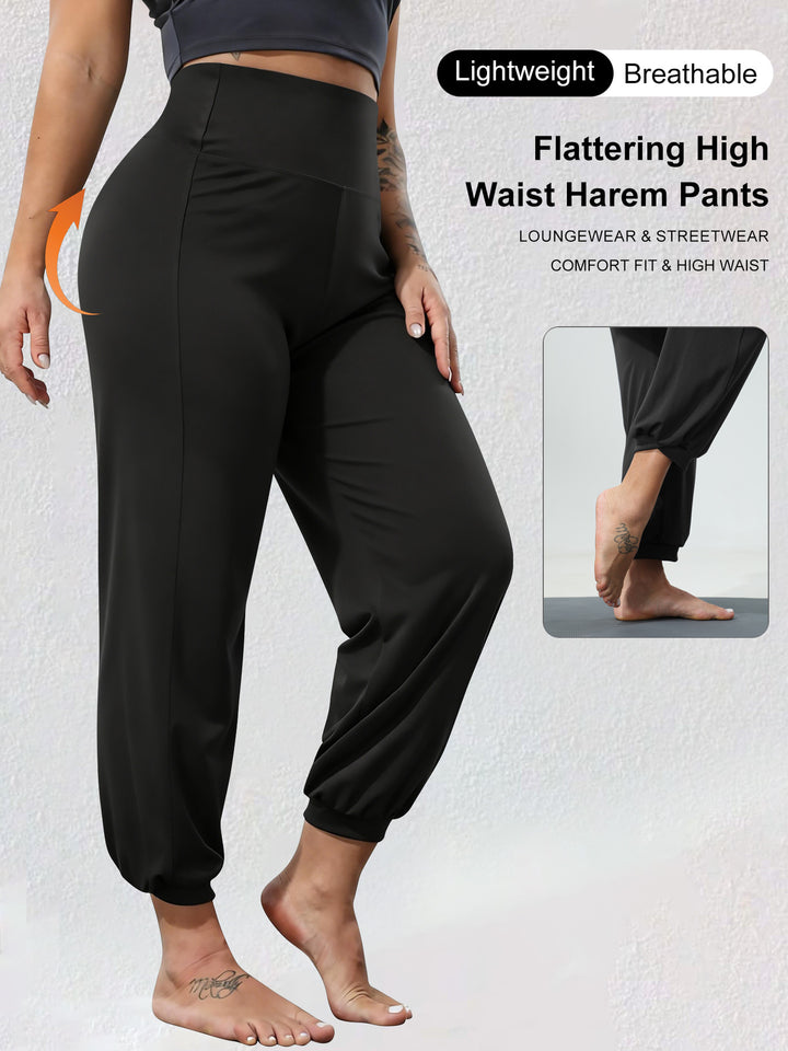 Damen Harem-Loungehose mit hoher Taille, taillierendem Schnitt und elastischen Bündchen echoarchiv-