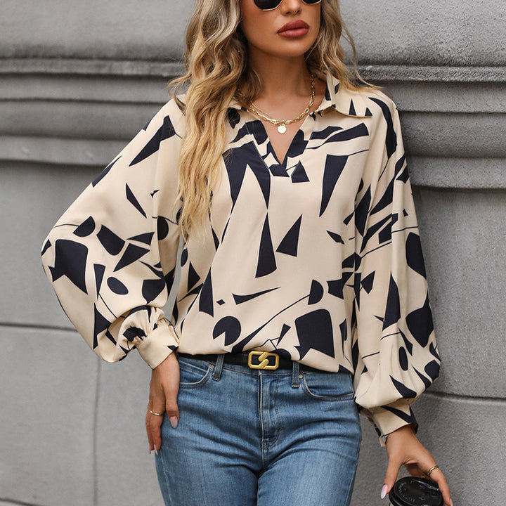 Damen Elegante Bluse mit geometrischem Muster und Ballonärmeln Echo Archiv