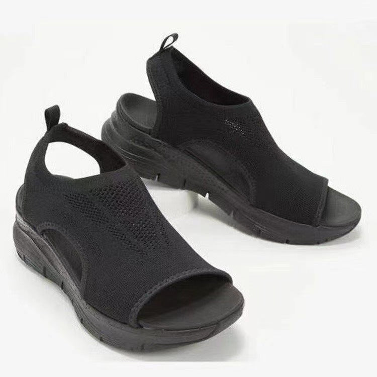 Damen Strick-Sandalen mit Plateau, elastischem Schaft und Fersenriemen Echo Archiv
