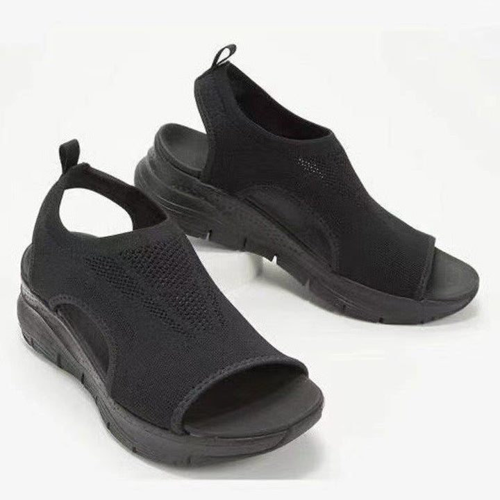 Damen Strick-Sandalen mit Plateau, elastischem Schaft und Fersenriemen Echo Archiv