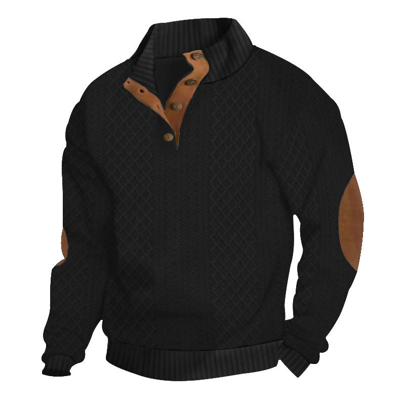 Herren nan grobstrickpullover mit Stehkragen, Knopfleiste und Ellbogenpatches Echo Archiv