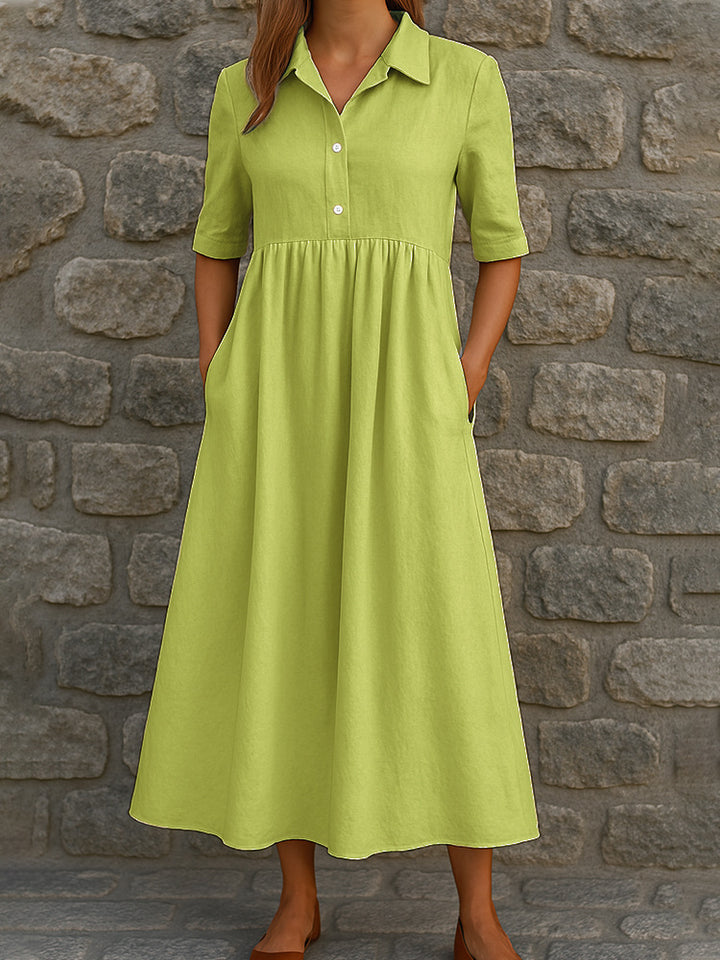 Damen Elegantes Maxikleid mit Hemdkragen und praktischen Taschen Echo Archiv