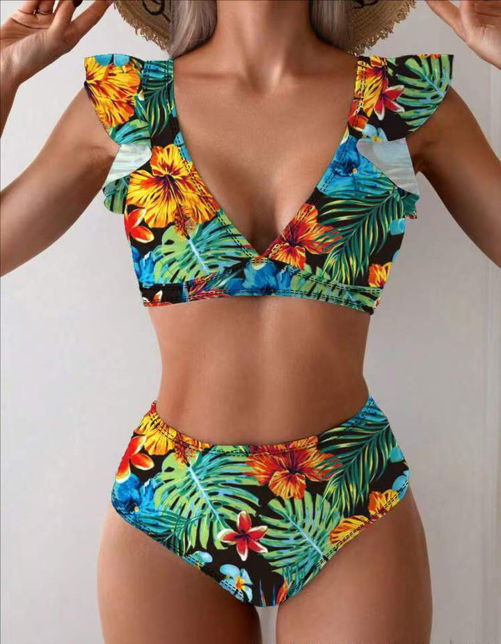 Damen Bikini-Set mit verspielten Rüschen und floralen Mustern Echo Archiv