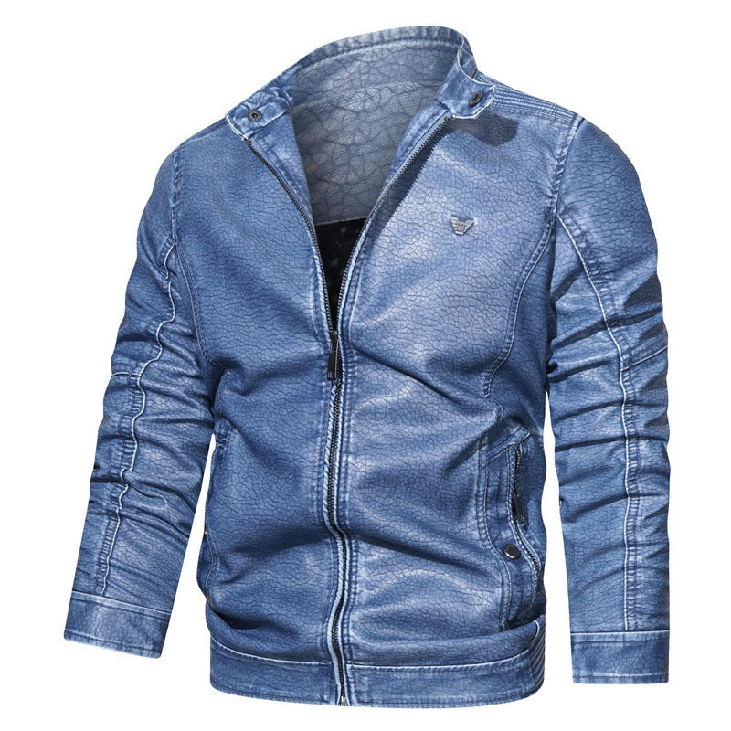Herren Kunstleder-Bikerblouson mit strukturiertem Finish, gesteppter Ärmelpartie und Stehkragen – Taviero