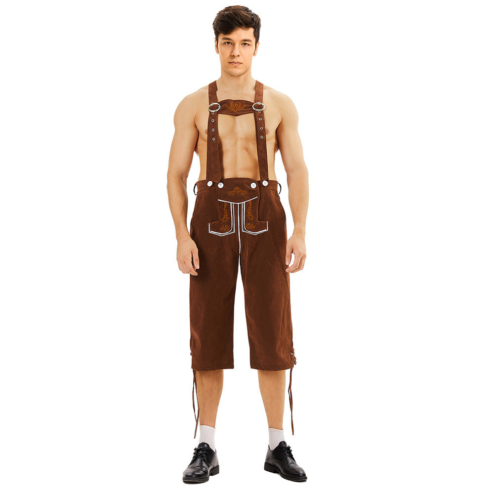Herren nan knielange Wildlederimitat Lederhose mit detaillierter Stickerei Echo Archiv