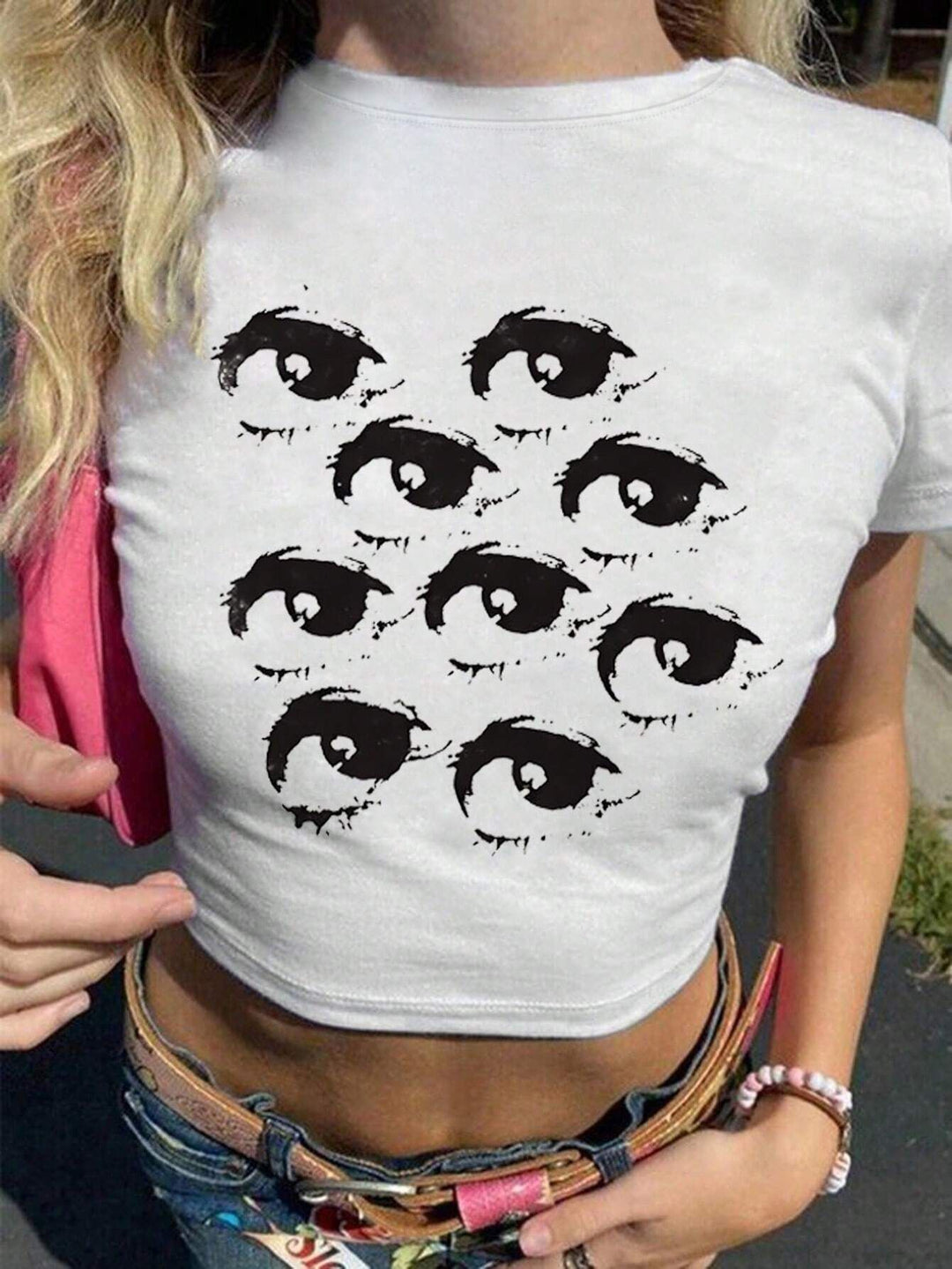 Damen Crop-T-Shirt mit kreativem Augenmotiv Echo Archiv