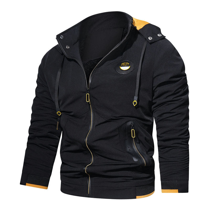 Herren sportlich-urbaner Kapuzenzip-Hoodie mit wasserabweisenden Reißverschlüssen und Logo-Patch Echoarchiv