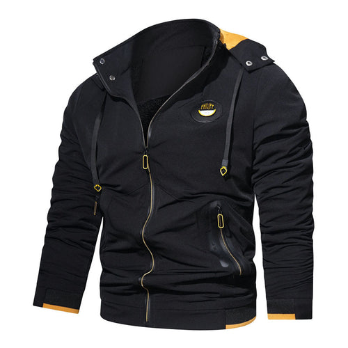 Herren sportlich-urbaner Kapuzenzip-Hoodie mit wasserabweisenden Reißverschlüssen und Logo-Patch Echoarchiv