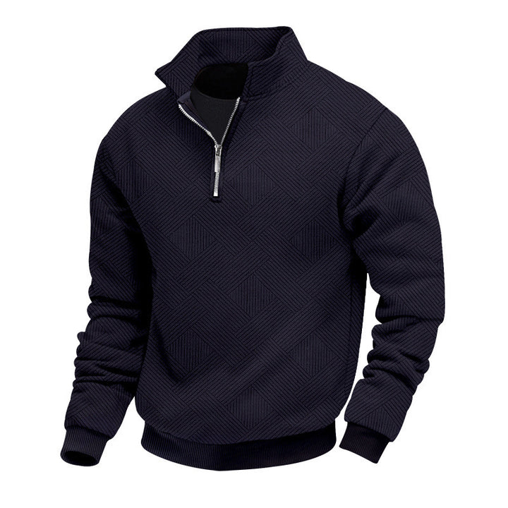 Herren Halbzip-Strickpullover mit geometrischer Struktur und Stehkragen Echoarchiv