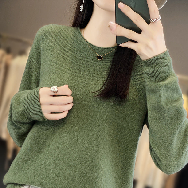Damen Rundhals-Feinstrickpullover mit strukturierter Passe und Kaschmir-Optik Echoarchiv