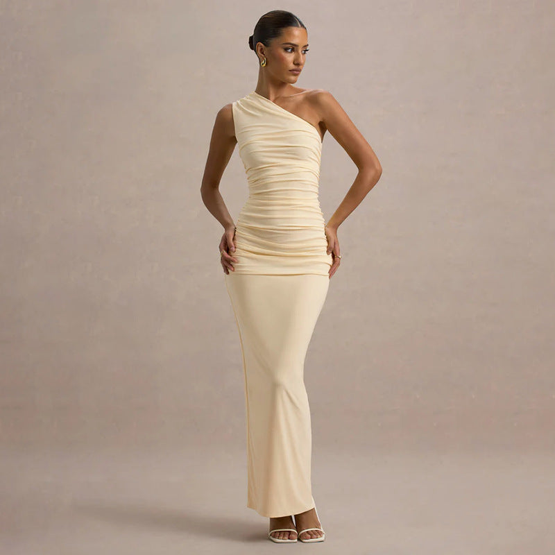 Damen schulterfreies Maxikleid mit Rüschendetails und figurbetonter Silhouette Echoarchiv