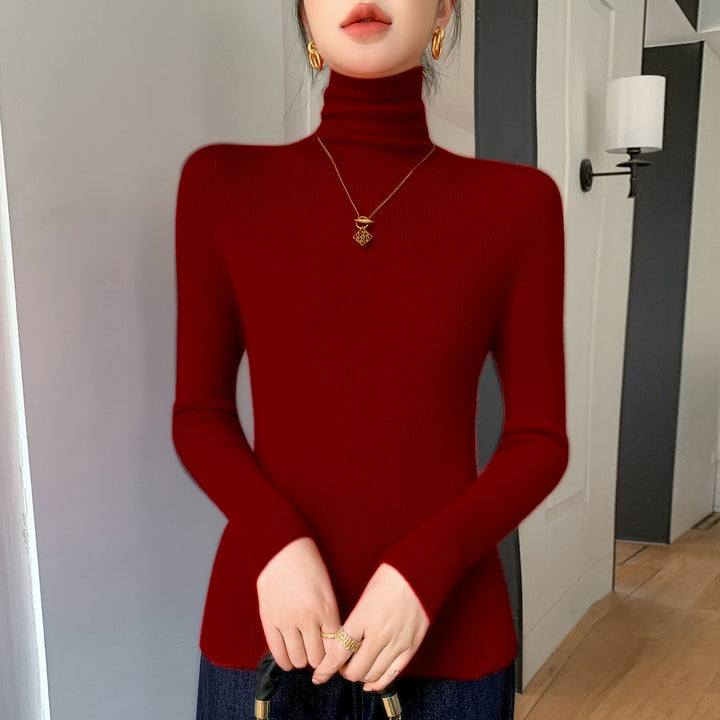Damen Schlanker Feinstrickpullover mit hohem Rollkragen und feiner Rippstruktur Echoarchiv