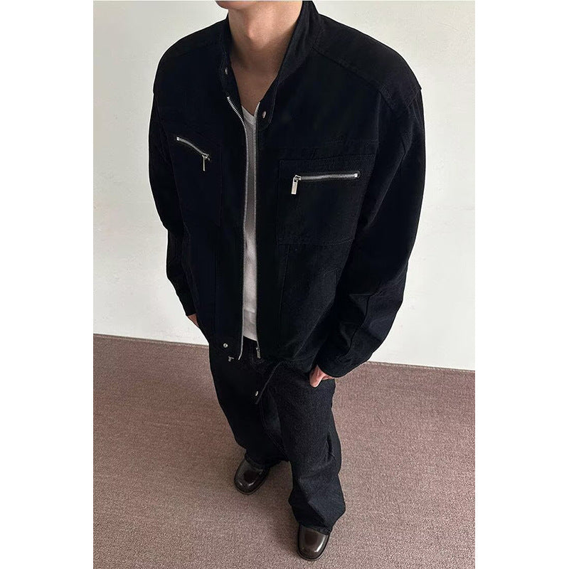 Herren Leichte Overshirt-Jacke mit Stehkragen und Reißverschlusstaschen Echo Archiv