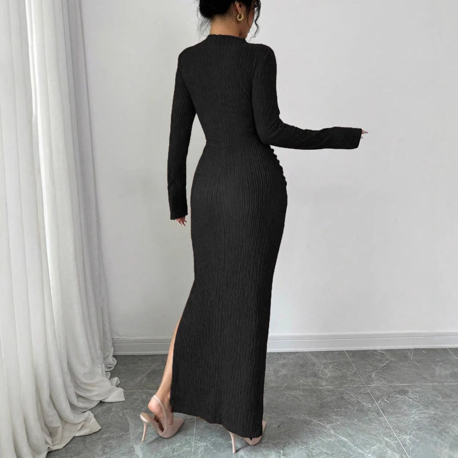 Damen Midikleid mit Cut-Outs Rippstruktur und seitlichem Schlitz – Avérine