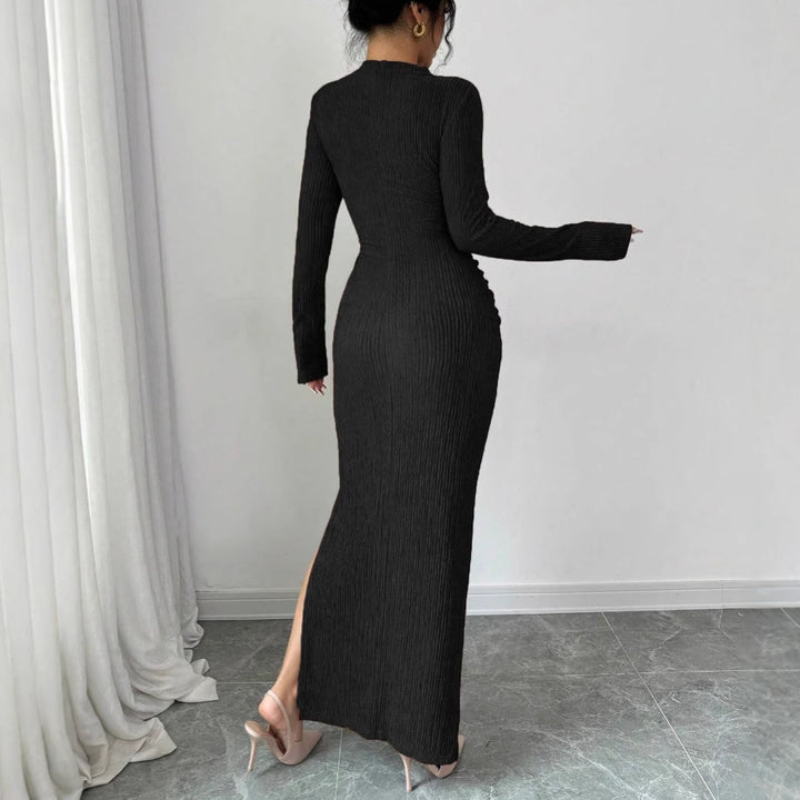 Damen Midikleid mit Cut-Outs Rippstruktur und seitlichem Schlitz – Avérine