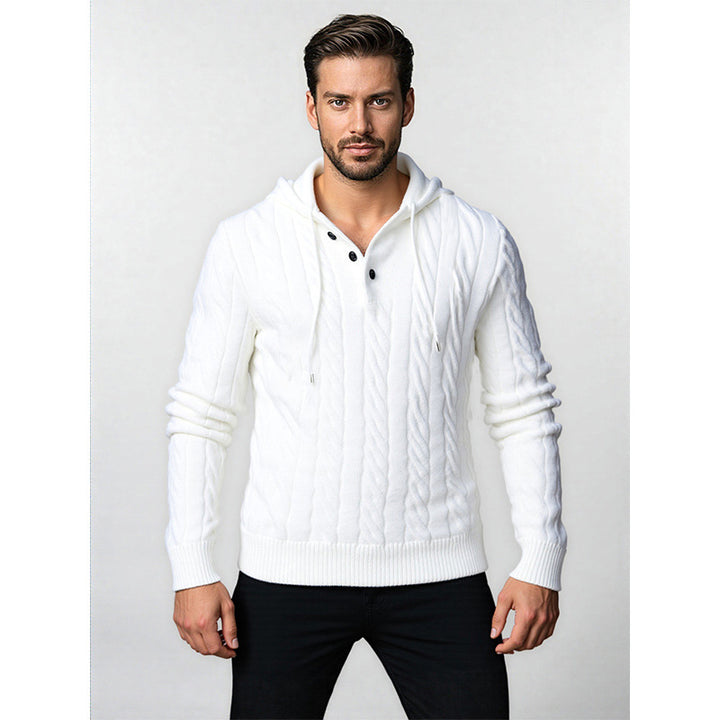 Herren Grobstrickpullover mit Kapuze und modernem Zopfmuster Echoarchiv