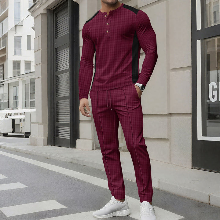 Herren Sportliches Langarm-Set mit Knopfleiste und eleganter Struktur Echoarchiv