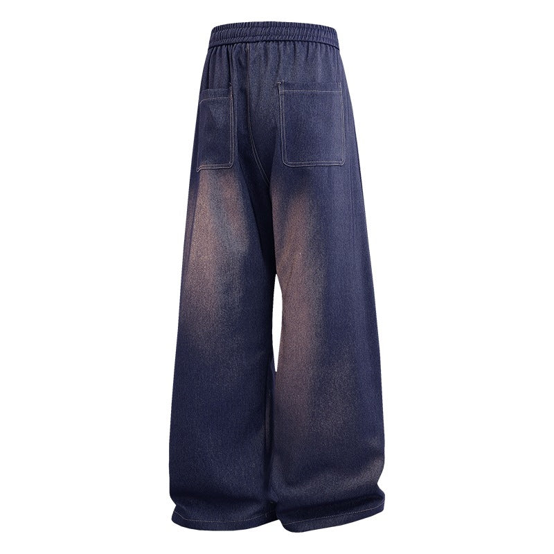 Damen Weite Denim-Jogginghose mit Elastischem Bund, Tunnelzug & Vintage-Waschung Echoarchiv