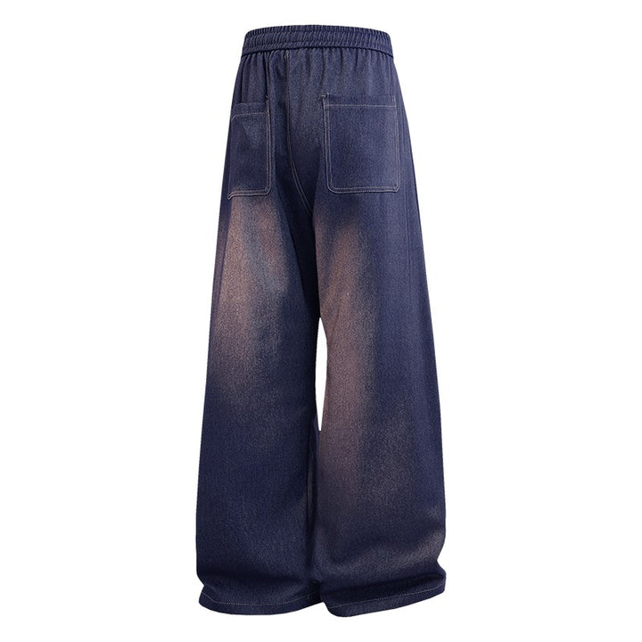 Damen Weite Denim-Jogginghose mit Elastischem Bund, Tunnelzug & Vintage-Waschung Echoarchiv