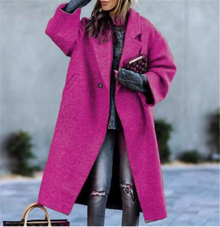 Damen Oversize Wollmantel mit fallender Schulter, offener Front und Eingrifftaschen Echoarchiv