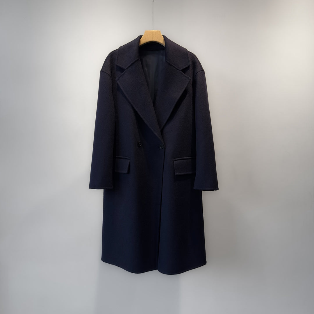 Damen Eleganter Doppelreihiger Oversized Wollmantel Echoarchiv