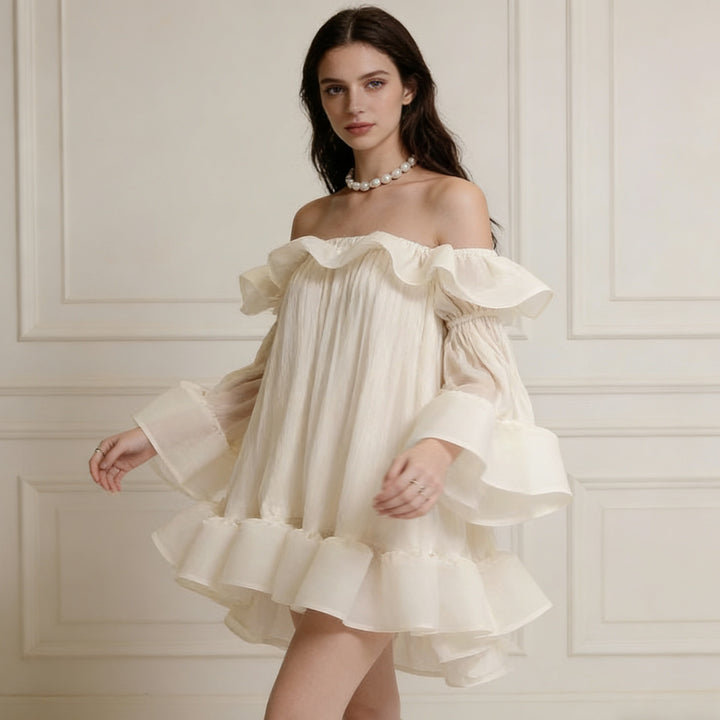 Damen Verspielt-romantisches Minikleid mit Volants und schulterfreiem Design Echo Archiv
