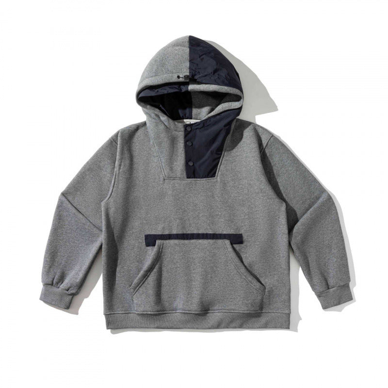 Unisex Oversize-Kapuzenpullover mit Kontrast‑Einsatz, Druckknopfleiste und Kängurutasche Echo Archiv