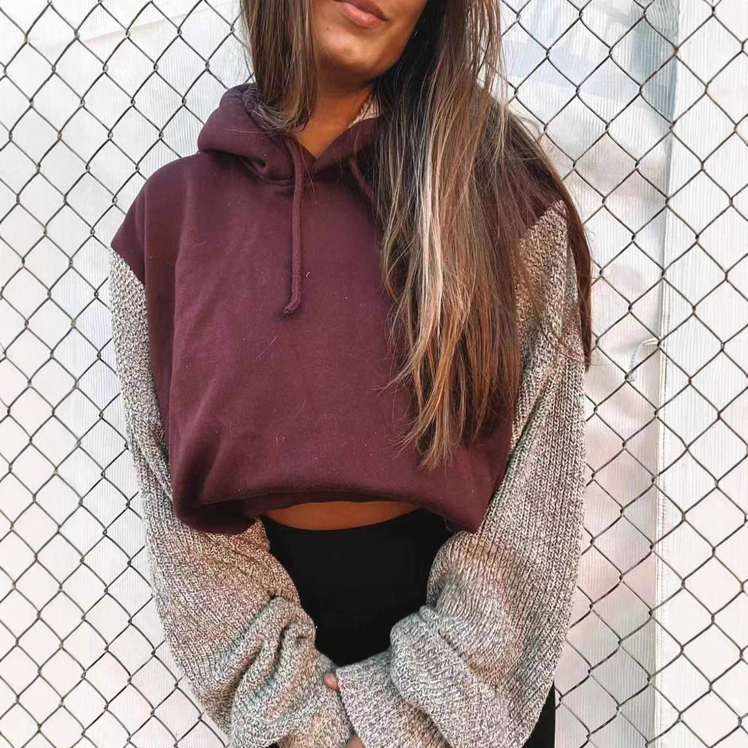 Damen nan Kapuzen-Cropped-Pullover mit weitgeschnittenen Strickärmeln und Kordelzug Echo Archiv