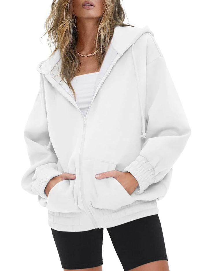Damen nan oversized Kapuzenjacke mit Reißverschluss, Fleece-Futter und Kängurutaschen Echo Archiv
