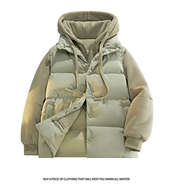 Männliche Nano Hybrid gepolsterte Jacke mit Fleeceärmeln, Kapuze und verdecktem Druckknopfverschluss – Taviero