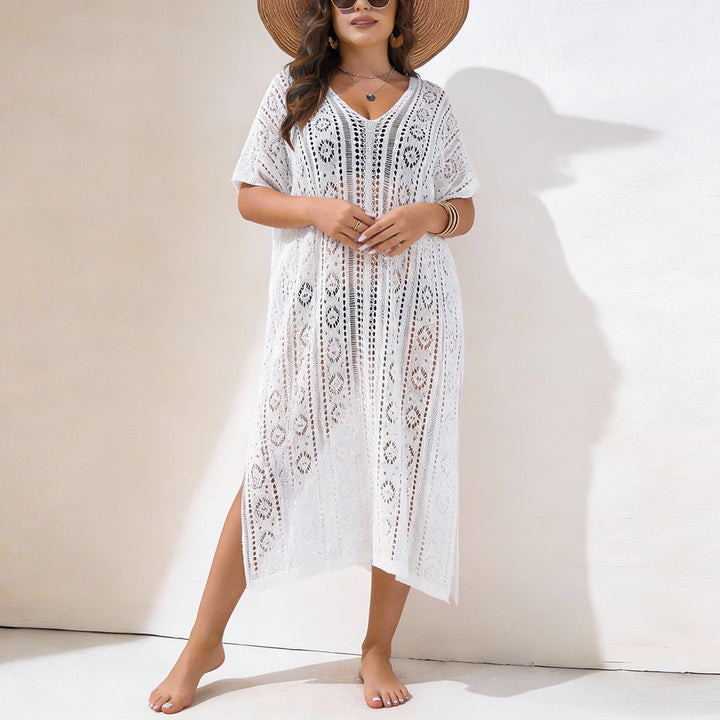 Damen Häkelstrandkleid mit V-Ausschnitt und seitlichem Schlitz Echo Archiv