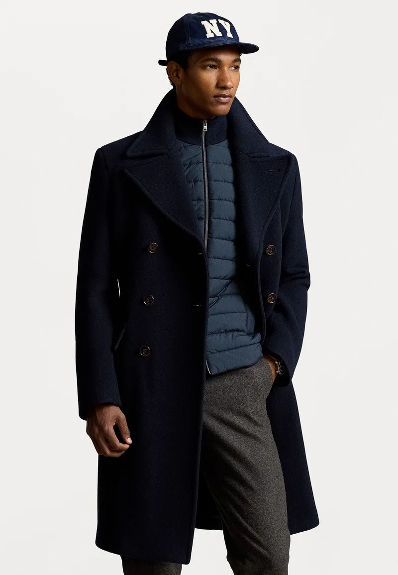 Herren eleganter doppelter Wollmantel mit abnehmbarer Steppjacke Echoarchiv