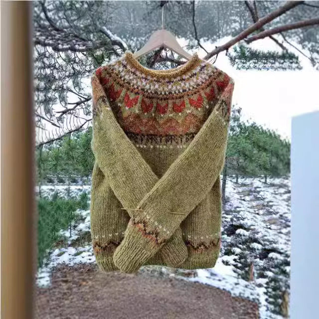 Damen nan Norwegerpullover aus Wollmix mit Rundhalsausschnitt und traditionellem Fair-Isle-Yoke Echo Archiv