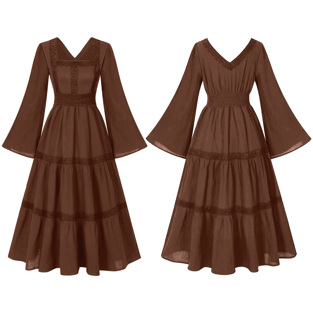 Damen romantisches Maxikleid mit Carmen-Ausschnitt, Puffärmeln, tailliertem Mieder und seitlicher Raffung – Valéora